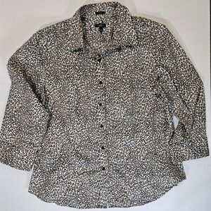 Talbots Stretch Button Down Shirt Womens Size 16 Leopard Print